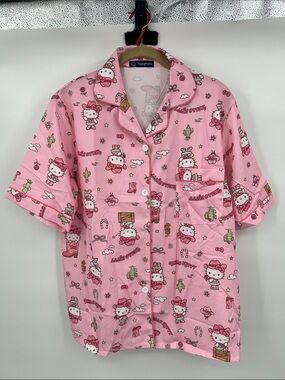 Hello Kitty Pink Short Sleeve  Pajama Top with Playful Print
